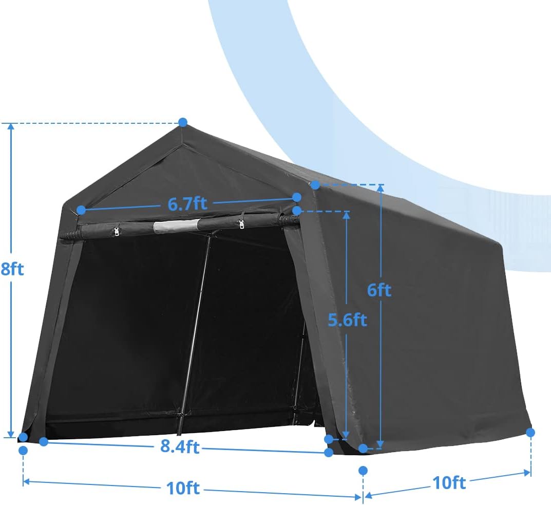 ADVANCE OUTDOOR 10X10 ft Heavy Duty Outdoor Patio Anti-Snow Portable Canopy Storage Shelter Shed Carport with 2 Rolled up Zipper Doors & Vents for Snowmobile Garden Tools, Gray