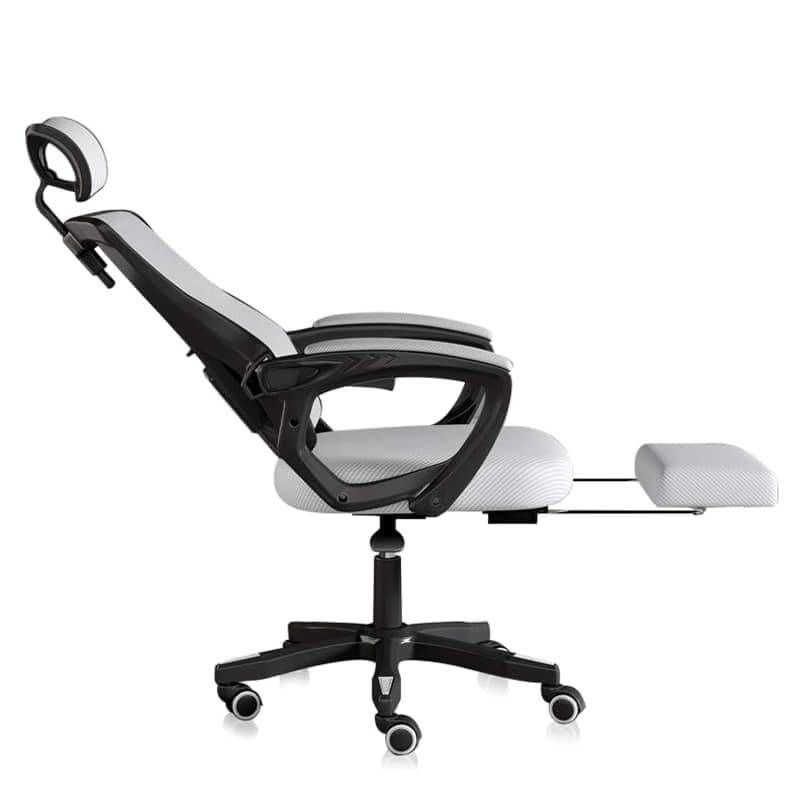 Ergonomic Office Chair w/Reclining High Back Adjustable Headrest Foot Rest & Wheels - Comfortable Mesh Chair for Lumbar Support - Swivel & Tilt Function Black Frame - Blue mesh
