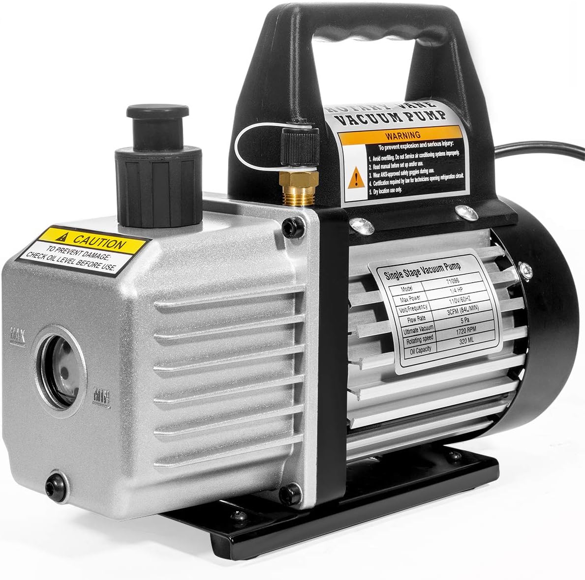 XtremepowerUS HVAC Air Vacuum Pump 3CFM 1/4HP (R134a R12 R22 R410a) A/C Refrigeration AC Manifold Gauge R134 Can-Tap Included Carrying Tote