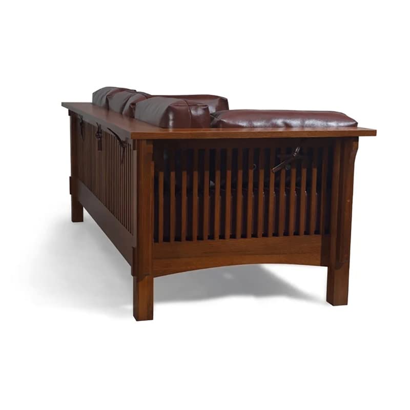 Crafters and Weavers Mission Crofter Style Sofa - Solid Quarter Sawn White Oak and Leather Cushions (Chestnut Leather)