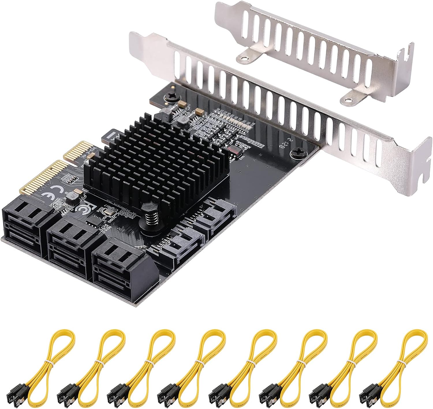 JKTINK PCI Express to 16 ports1X Card, 6 Gbps SATA 3.0 Controller, PCIe Expansion Card, Non-Raid, Supports HDDS, with Low Profile Bracket and 16 Cables, JMB575 ASM1064 Chips