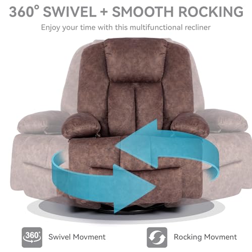 Recliner Chair Massage Rocker with Heated Modern Ergonomic Lounge 360 Degree Swivel Single Sofa Seat Living Room Lounge Recliners on Clearance Foam Filling