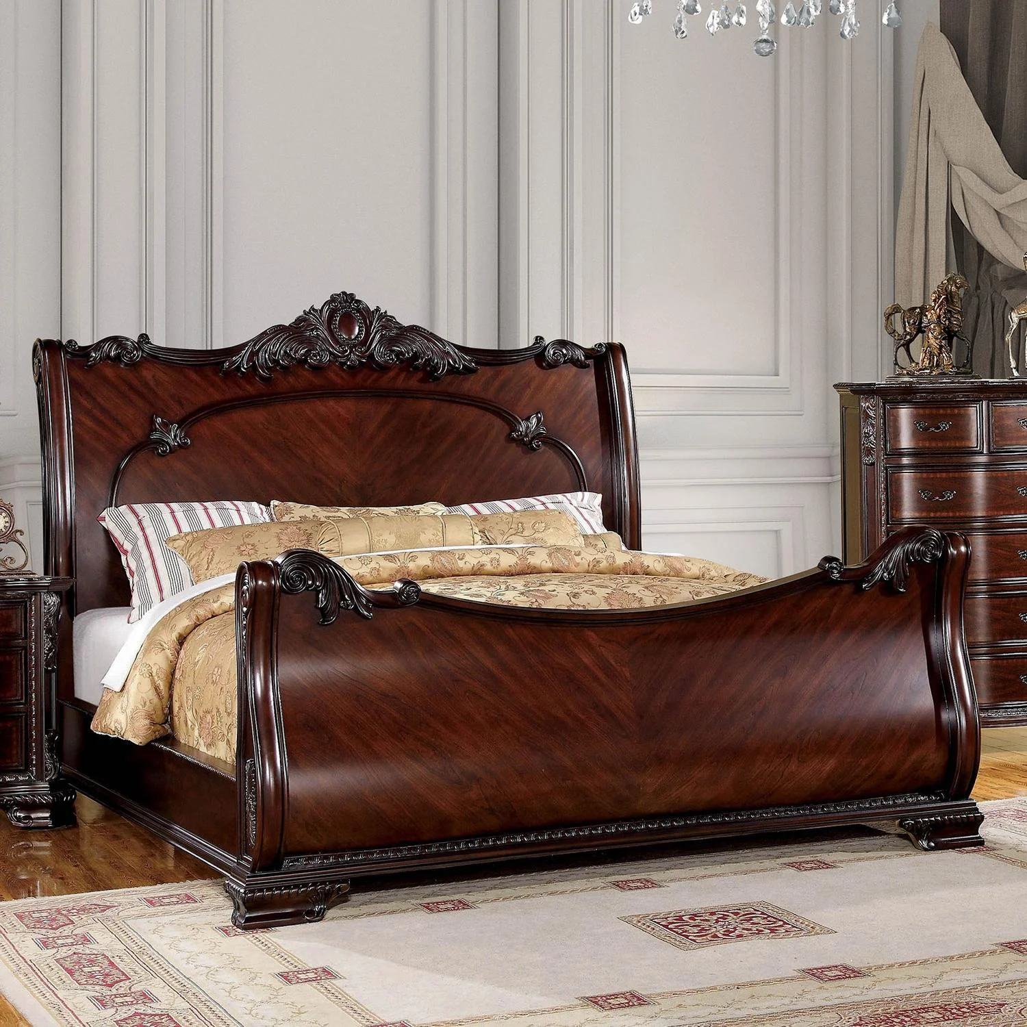 Brown Cherry Solid Wood King Bedroom Set 6pcs FOA CM7277-EK Bellefonte