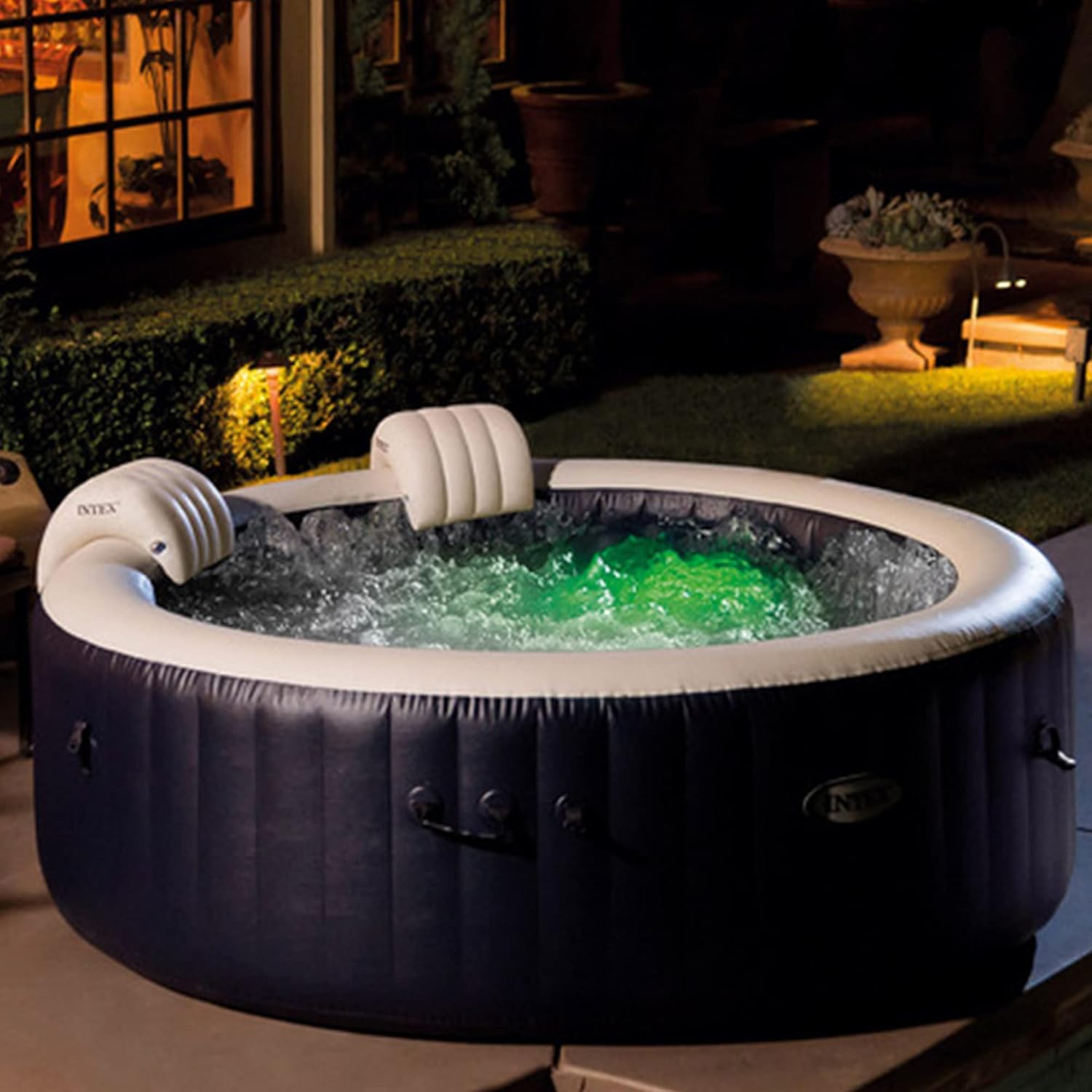 Intex PureSpa Plus Portable Inflatable Hot Tub Round Bubble Jet Spa, 85" x 28" with Set of 2 Inflatable Hot Tub Seats Comforting Spa Accessory