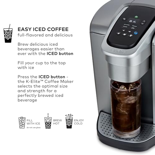 Keurig K-Elite Single Serve K-Cup Pod Coffee Maker, with Strength and Temperature Control, Iced Coffee Capability, 8 to 12oz Brew Size, Programmable, Brushed Slate