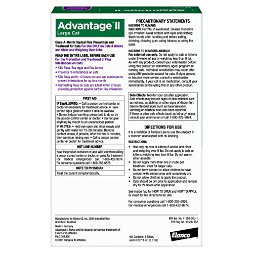 Advantage II Large Cat Vet-Recommended Flea Treatment & Prevention | Cats Over 9 lbs. | 12-Month Supply