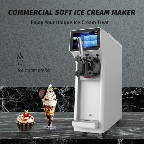 Commercial Ice Cream Maker Machine 1000W Single Flavor Soft Serve Ice Cream Machine 2.7 to 4 Gal/H 110V Ice Cream Machine with Pre-cooling, Auto Clean,LCD Panel for Snack Bar Restaurants