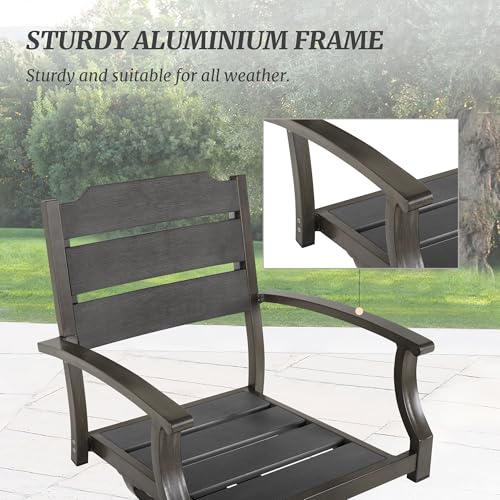 Outdoor Table and chairs Set 5Pcs,HDPS Patio Dining Set Swivel Rocking with Umbrella Hole, Aluminum Frame with HDPS Seat, Bullard Outdoor Furniture Set, brown-oil printed