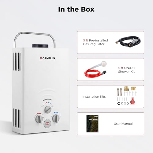 CAMPLUX 2.64 GPM Propane Portable Gas Water Heater, 68,000 BTU Outdoor Tankless Camping Water Heater with Digital Display, White