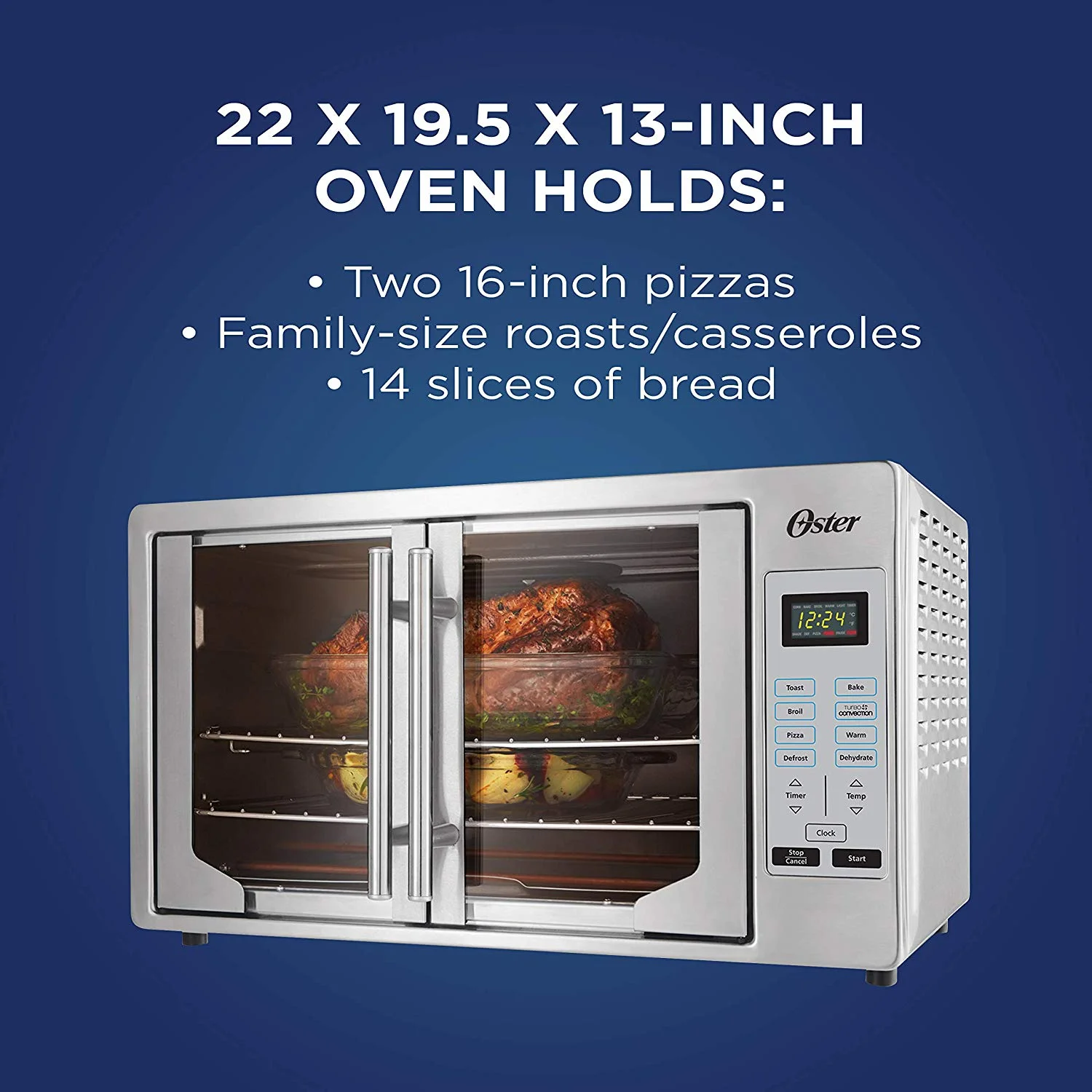 Oster Air Fryer Oven  10-in-1 Countertop Toaster Oven  XL Fits 2 16" Pizzas  Stainless Steel French Doors