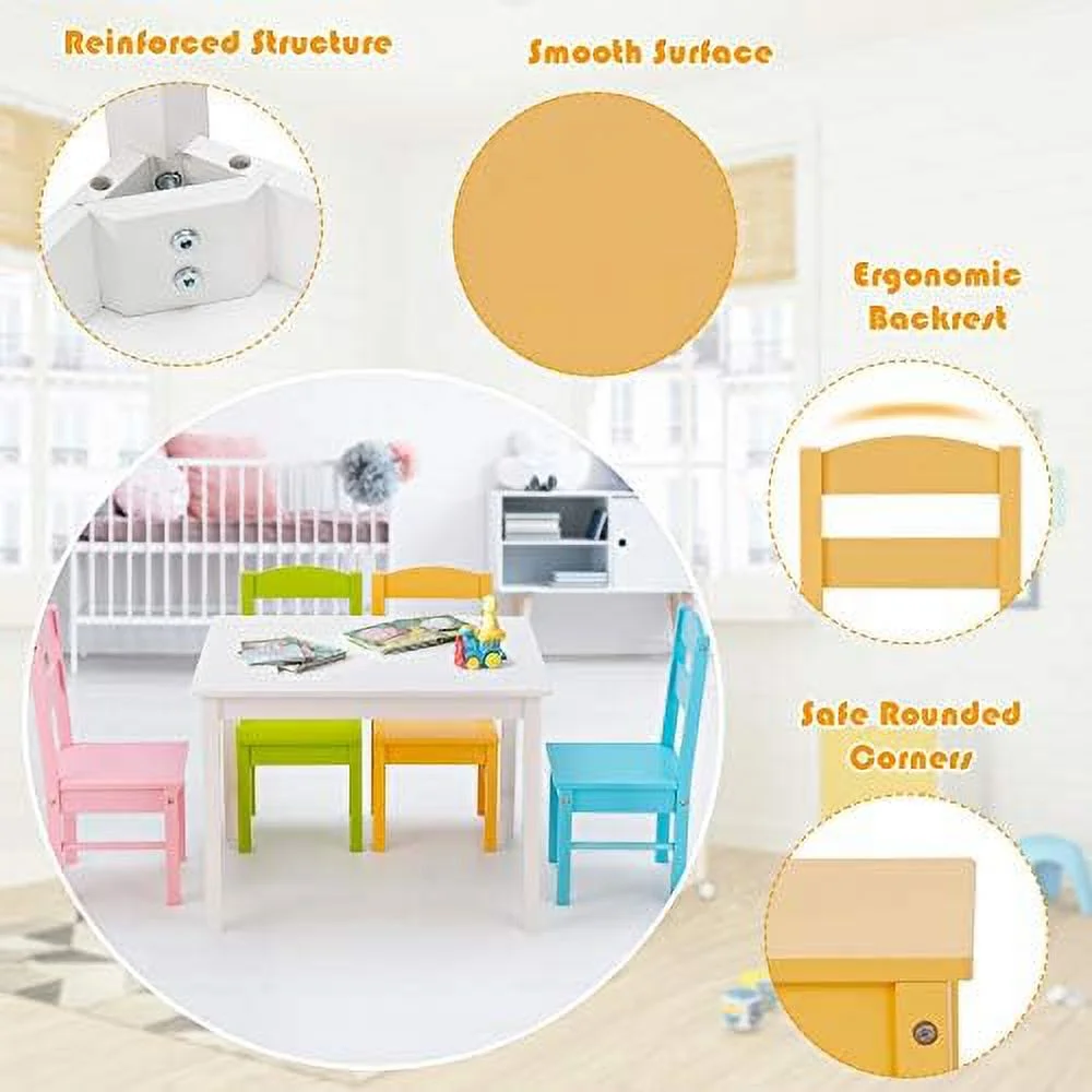TJUNBOLIFE Table and Chair Set  5 Piece Wood Activity Table &amp; Chairs for Children Arts  Crafts  Homework  Snack Time  Preschool   Gift for Boys Girls  Toddler Table and Chair Set (Pas