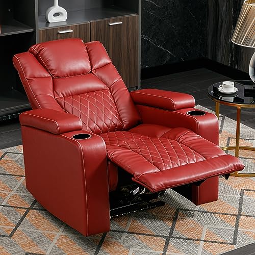 ANJ Power Home Theater Seating, PU Leather Electric Recliner Chair with Powered Headrest, Dual Motors Movie Reclining Chairs with LED Lights,USB Port, Cup Holders, Hidden Arm Storage (Brown)