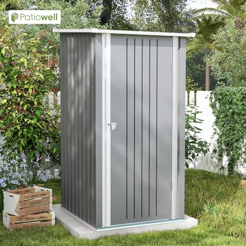 Patiowell 3 x 3 FT Outdoor Storage Shed,Small Garden Tool Storage Shed with Sloping Roof and Single Lockable Door, Outdoor Shed for Backyard Garden Patio Lawn, Grey