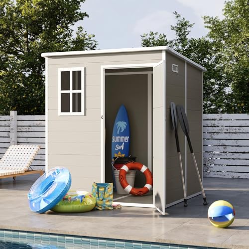 UDPATIO Outdoor Storage Shed 6 x 6 FT, Resin Garden Sheds with Floor Plastic Patio Outdoor Storage Shed with Lockable Door for Tool, Bike, Garbage Gray White
