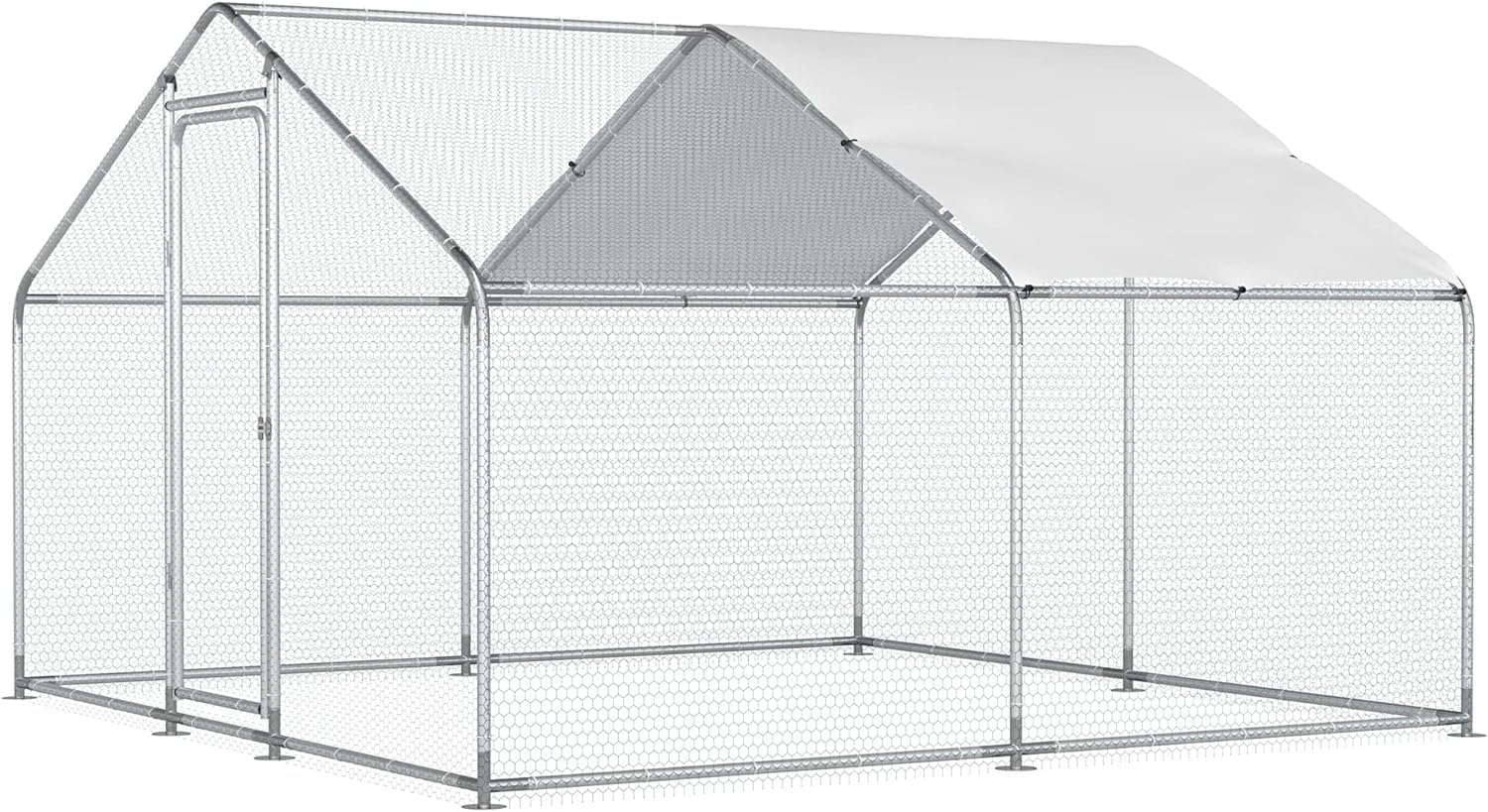 Large Metal Chicken Coop, Outdoor Metal Chicken Run with Waterproof and Anti-Ultraviolet Cover for 10-20 Chickens, Walk-in Poultry Cage for Chicken, Duck, Rabbit, Dog (9.84'×9.84'×6.46')