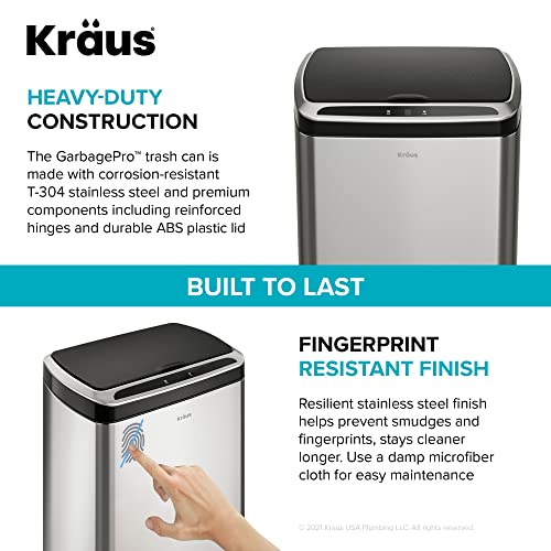 Kraus GarbagePro Rectangular 13 Gallon Hands-Free Motion Sensor Trash Can Battery Operated