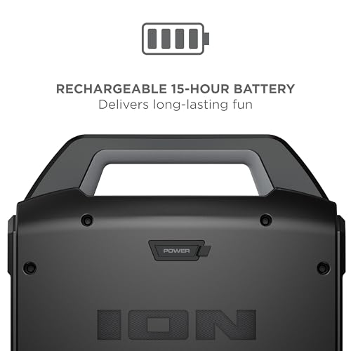 ION Block Rocker - Portable Bluetooth Outdoor Party Speaker with Karaoke Microphone, Battery, 4 Speakers, Radio, USB Port, App, Water-Resistant, 120W