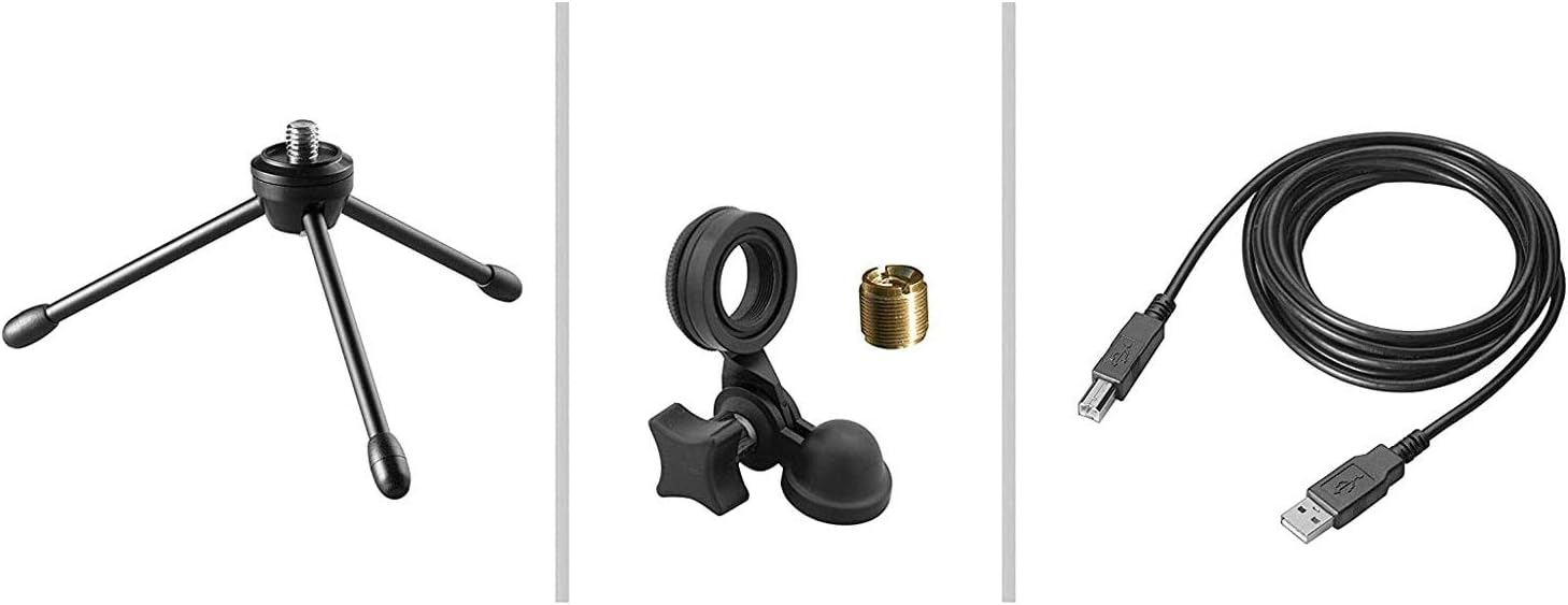 Audio-Technica AT2020USB+ Cardioid Condenser USB Microphone (Black) + Pop Filter + 4-Port USB 2.0 Hub with Individual LED Lit Power Switches + Cloth - Deluxe Mic Bundle