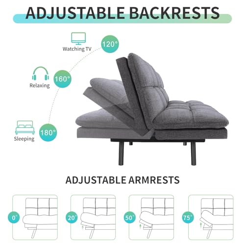 MUUEGM Futon Convertible Sofa Bed,Adjustable Backrest Armrests Sofas Couch,Memory Foam Modern Loveseat Sofa Take a Nap for Apartment,Bed Room,Living Room,Office,Small Space Brown
