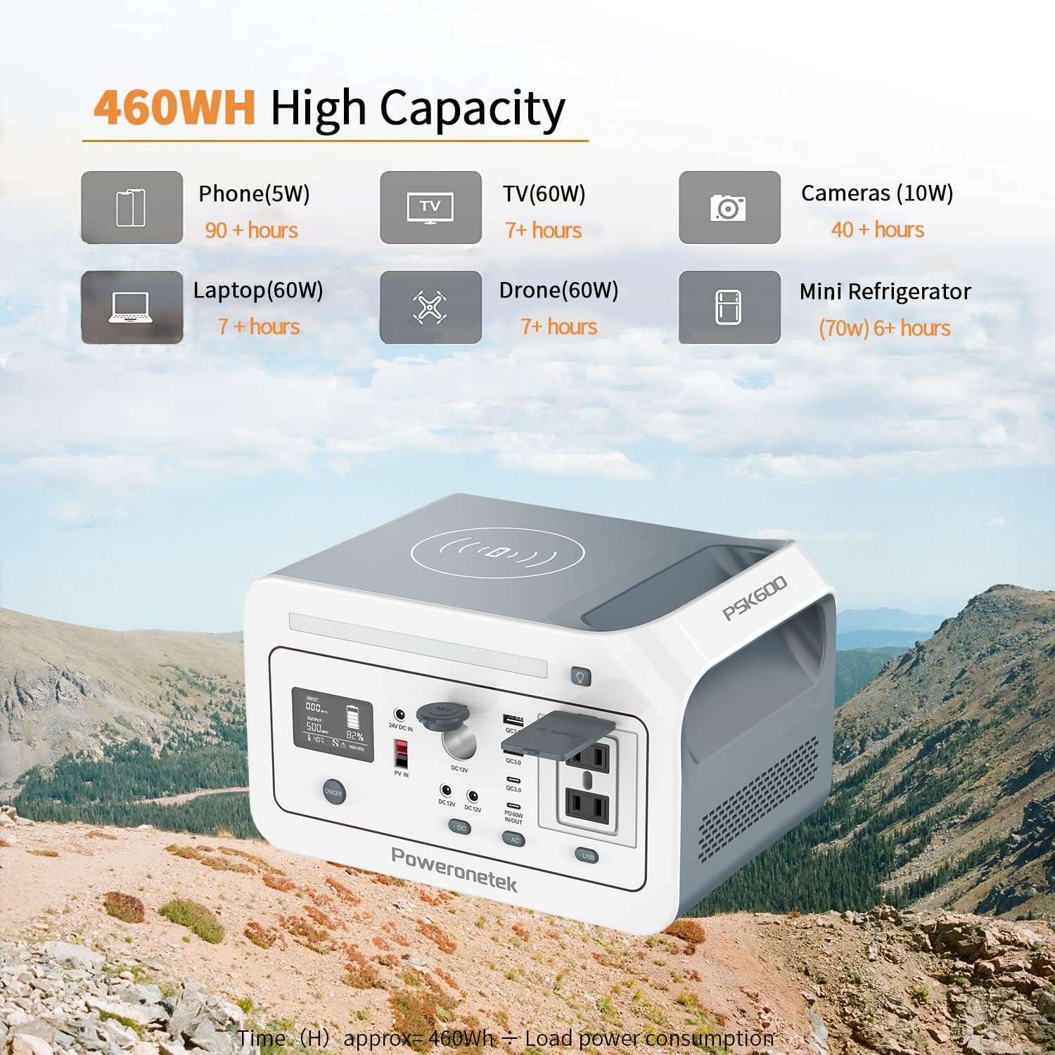 Poweronetek Portable Power Station 600W,460Wh Backup Lithium Battery,110V Pure Sine Wave AC Outlet ,Solar Generator (Solar Panel not Included) for Outdoors Camping Travel Hunting Emergency