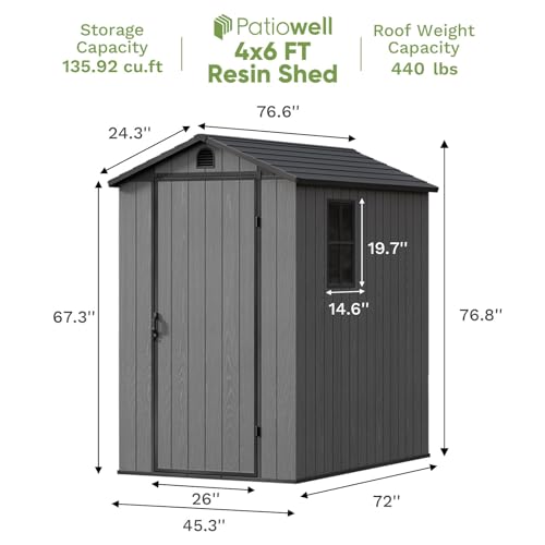 Patiowell 4 x 6 FT Plastic Shed for Outdoor Storage, Resin Shed with Window and Lockable Door for Garden, Backyard, Tool Storage Use, Easy to Install, White(Fit-it Shed)