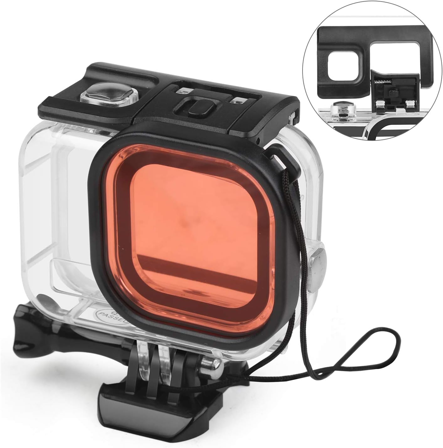 D&F Dual Handles Dome Port for GoPro Hero 8 Black, 45m/147ft Underwater Dome Lens Builted-in Waterproof Housing Case for Go Pro 8 with Waterline Diving Accessory