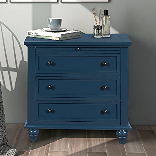 3-Drawer Bedroom Nightstand Storage Cabinet, Bedside Table End Table with Pull Out Tray, Modern Wooden Side Table Dresser for Bedroom Hallway Living Room (Black)