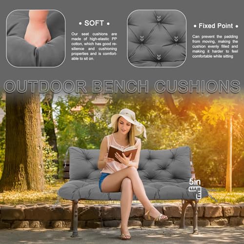Outdoor Swing Cushions 60 inch 2-3 Seater Patio Swing Cushions Thicken 5" Replacement Waterproof Bench Cushions with Backrest Ties for Patio Porch Lawn Garden Backyard(Grey)