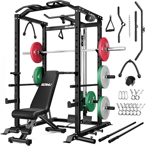C1-V4 Power Cage, 2000LBS Squat Rack with LAT Pulldown, Multi-Function Weight Cage Strength Training Machine, Workout Cage with More Attachments for Home Gym Garage