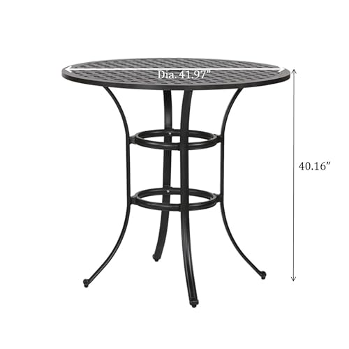 Stylish Manhattan Collection 42" Modern Cast Aluminum Round Bar Table - Weather Resistant Outdoor Patio Furniture, Bistro & Bar Height Table with Umbrella Hole (Aged Bronze)