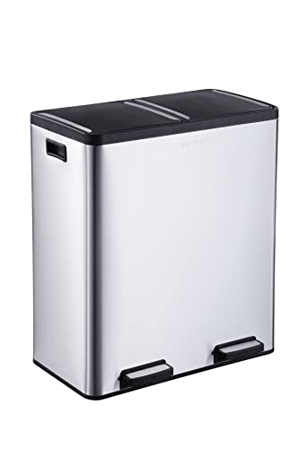 The Step N' Sort 18.5 Gallon Extra Large Capacity, Soft-Step, Dual Trash and Recycling Bin with Removable Inner Bins, Grey