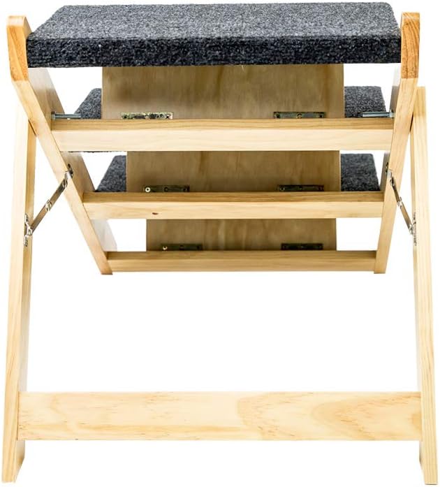 MEWANG Wood Pet Stairs/Pet Steps - Foldable 3 Levels Dog Stairs & Ramp Perfect for Beds and Cars - Portable Dog/Cat Ladder Up to 110 Pounds