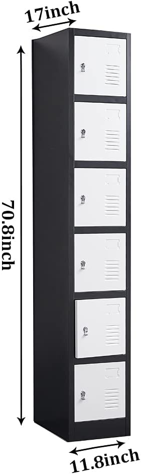 Metal Locker 6 Door Tall Employee Storage Locker Office Storage Lockers with Combination Lock, Locker Storage Cabinet for Home Gym Office School