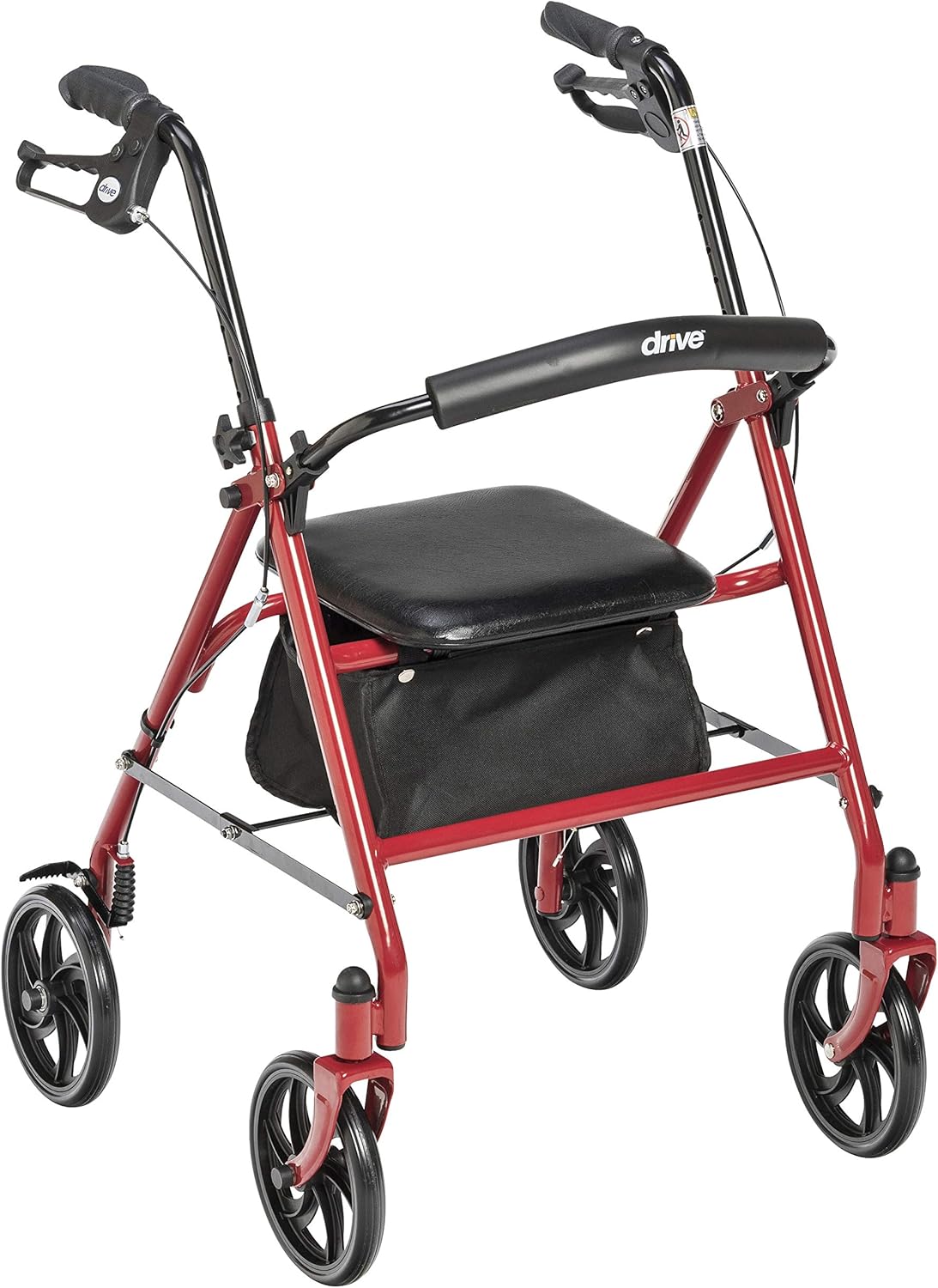 Drive Medical 10257RD-1 4 Wheel Rollator Walker with Seat, Steel Rolling Walker, Height Adjustable & 11148-1 Folding Steel Bedside Commode Chair, Portable Toilet