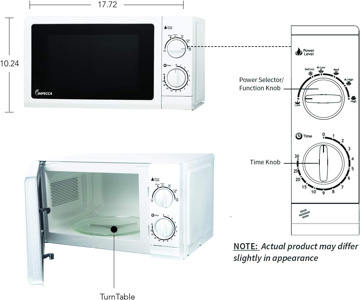 Impecca CM0674 700-Watts Countertop Microwave Oven, 120V 0.6 Cubic Feet, White