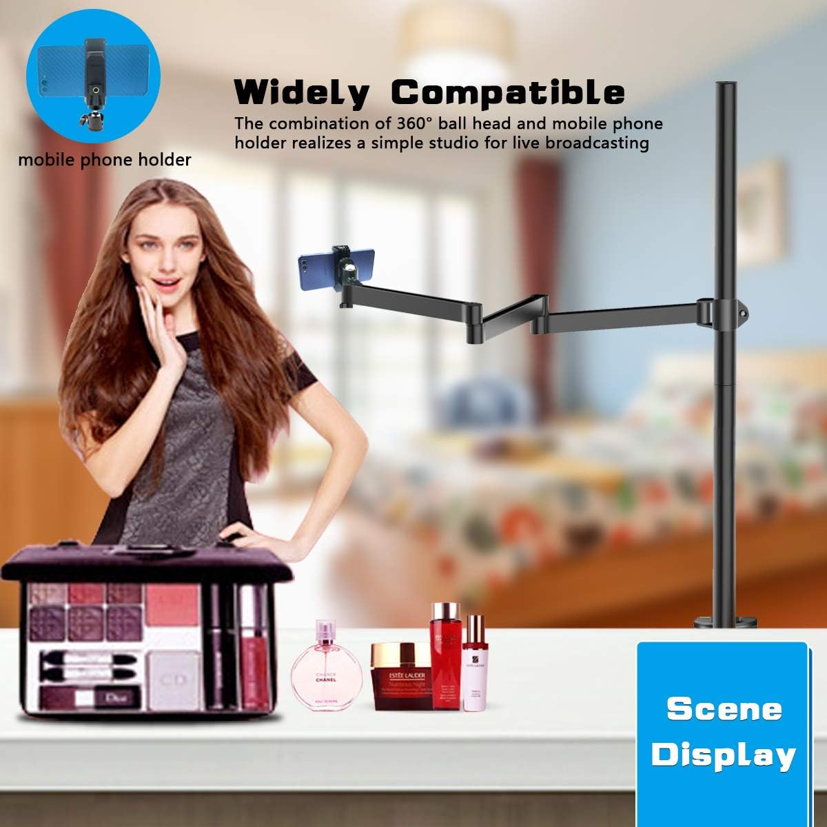 Heavy Desktop Overhead Camera Mount Rig Stand, Top Down DSLR Photography Holder with Flexible Arm and 360° Ball Head, Adjustable Height and Length for Ring Light/Video Camera/Webcam/Panel Light
