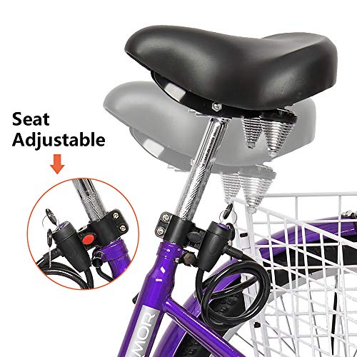 PEXMOR Adult Tricycle 7 Speed, 24/26 Inch 3 Wheel Bikes Tricycle for Adults, Adult Trike for Women/Men/Seniors, Three Wheel Cruiser Bike w/Folding Front & Rear Basket for Shopping/Recreation/Picnic