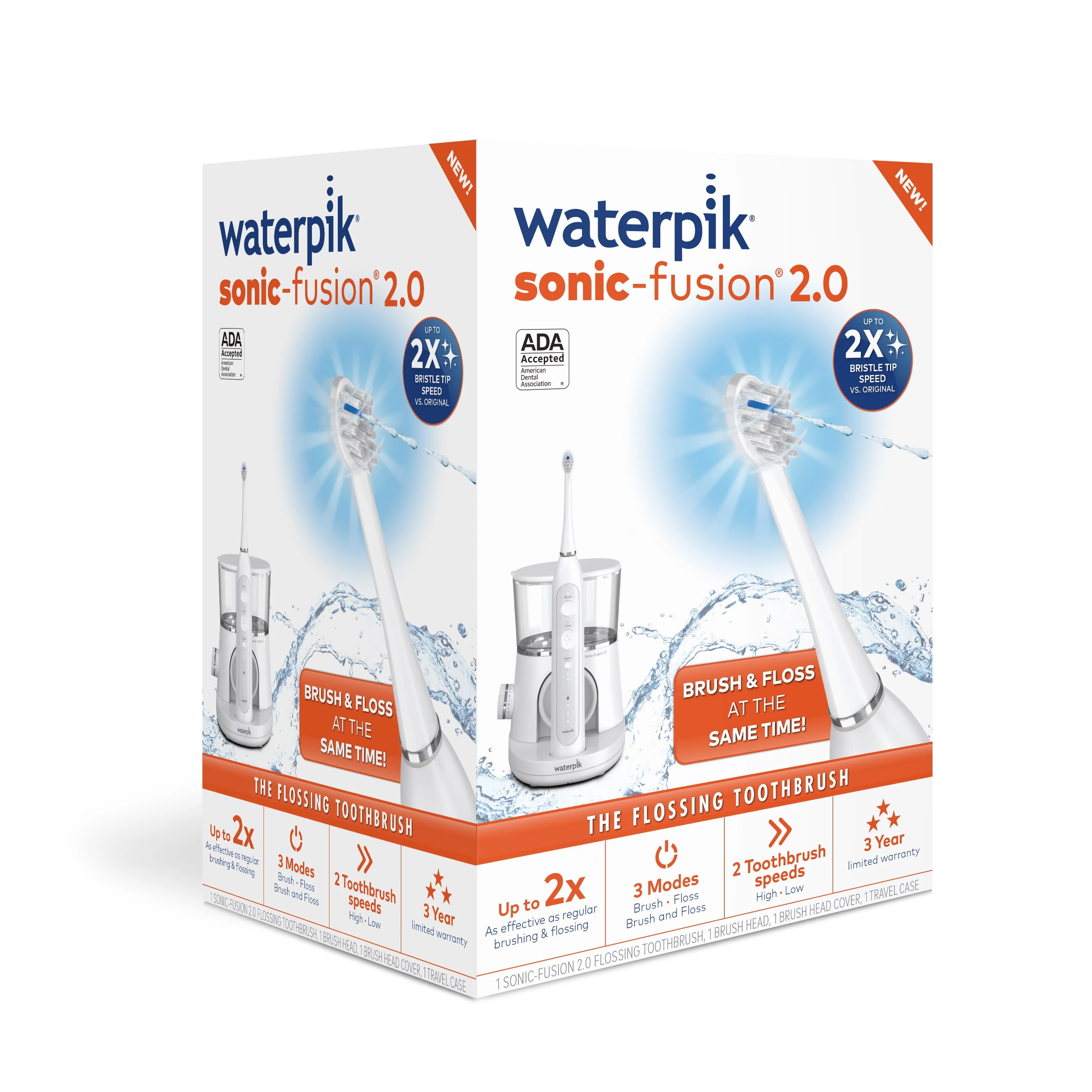 Waterpik Sonic-Fusion 2.0 Flossing Toothbrush, Electric Toothbrush & Water Flosser Combo, White