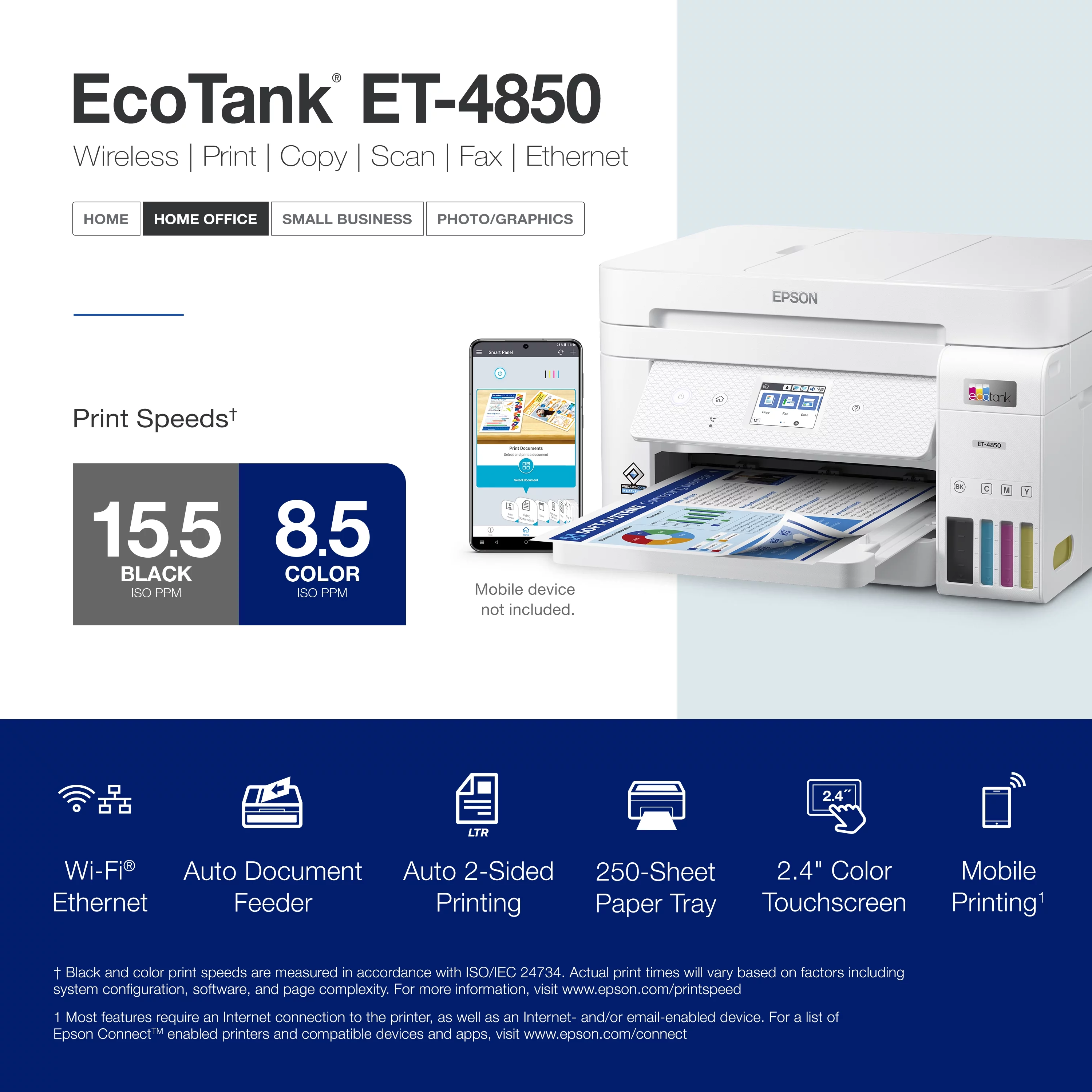 Epson EcoTank ET-4850 All-in-One Cartridge-Free Supertank Printer - White