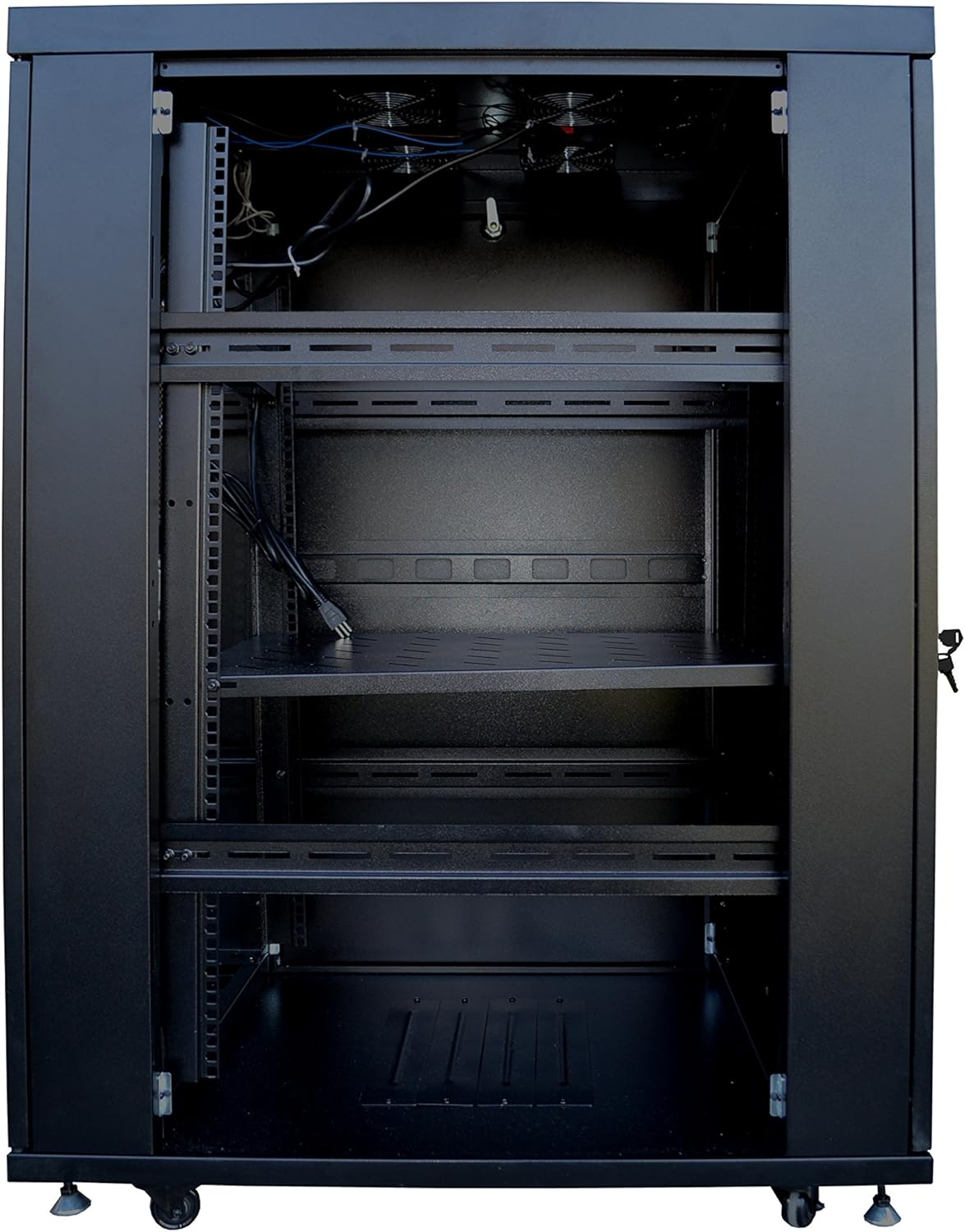 Sysracks 18U Server Rack Network Enclosure 39 inch Deep Data Cabinet on Wheels - Fully Locking Network Rack - Thermostat - LCD Screen - Power Strip - 4 Cooling Fans - Shelf