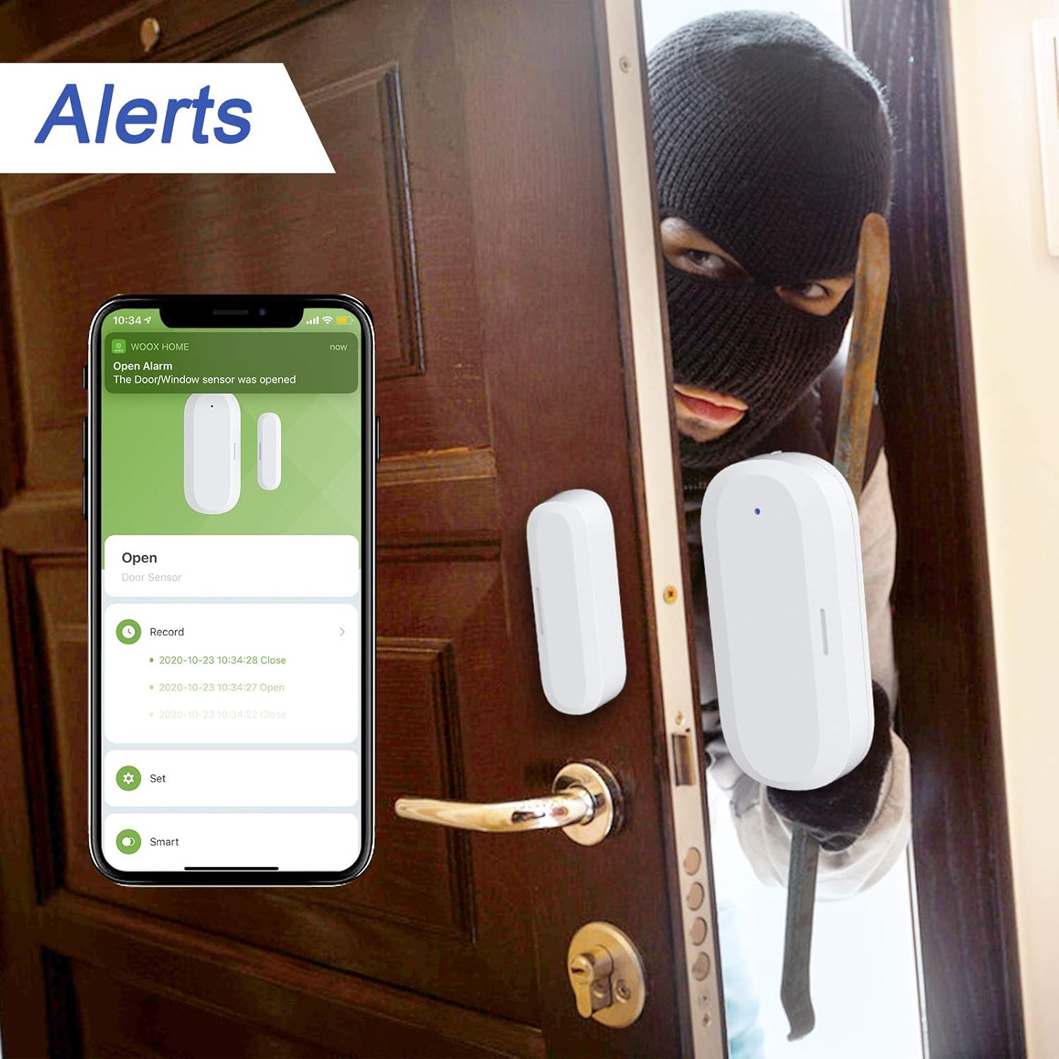 Jlazgj Home Security System Camara de seguridad Home Security kit Alexa Compatible Security System Door Alarm Security Systems for House Wireless Window Alarm sensors(5 Pieces)… Pack of 2