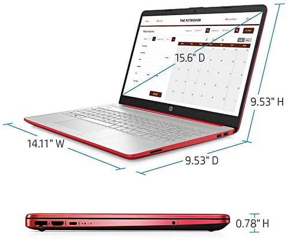HP 2023 15.6" HD Laptop Computer Intel Dual-Core Pentium Gold 6405U 16GB DDR4 256GB SSD Intel UHD Graphics HD Webcam Bluetooth RJ-45 USB-C HDMI Windows 11 Pro Scarlet Red w/RE 32GB USB