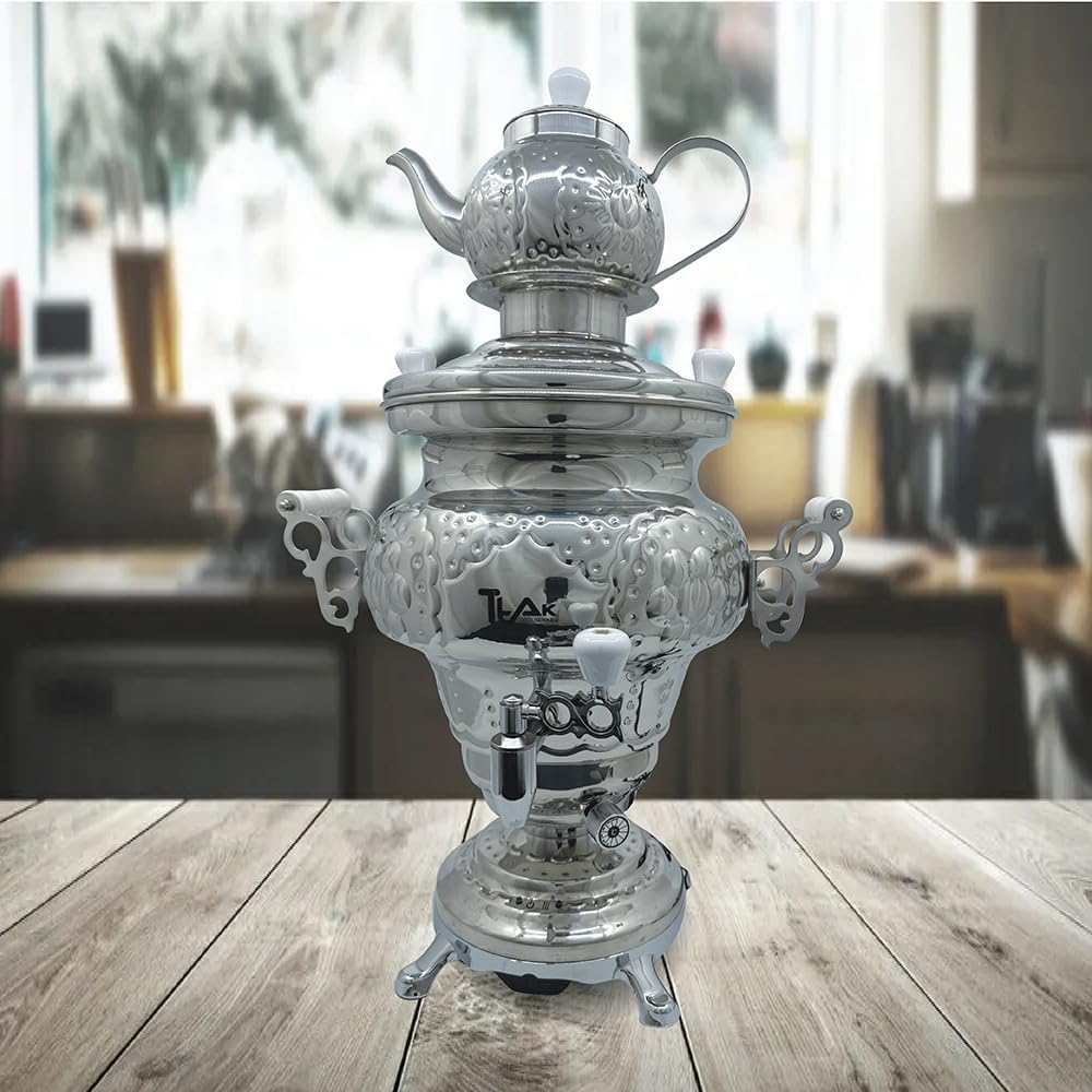 Electric Stainless Steel Samovar - Modern Traditional Design Tea Kettle Overheat Protection LED Temperature Stainless Pot (1 liter) Large Stainless Steel (5.0 Liters) Silver
