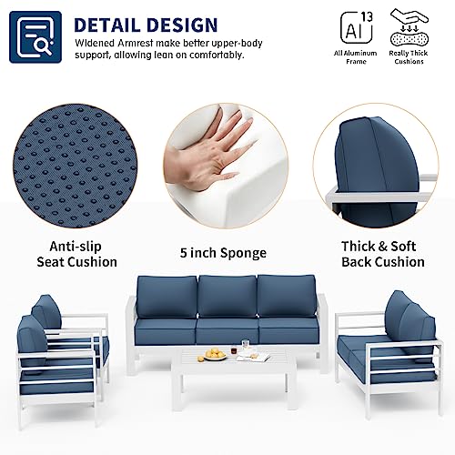 UDPATIO 8 Piece Aluminum Patio Furniture Set, Oversized Modern Outdoor Furniture Set with Olefin Fabric Cushion for Patio Deck Backyard, Dark Grey(with Waterproof Covers)