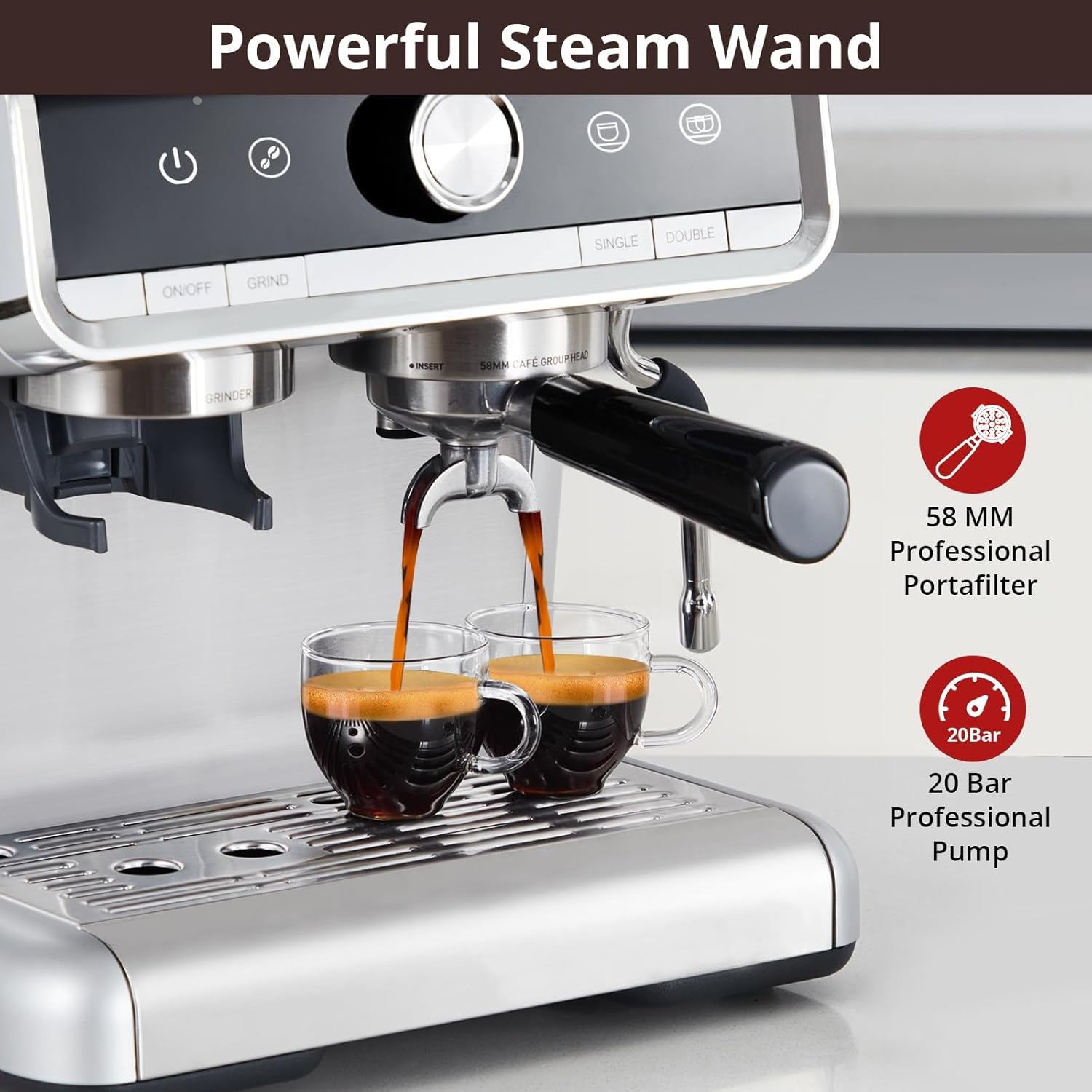 Espresso Machine with 20 Bar - Espresso Machines Brushed Stainless Steel, Professional Espresso Maker with Milk Frother Steam Wand, 2.8L Tank, for Cappuccino, Macchiato ,Latte, Gift for Dad or Mom