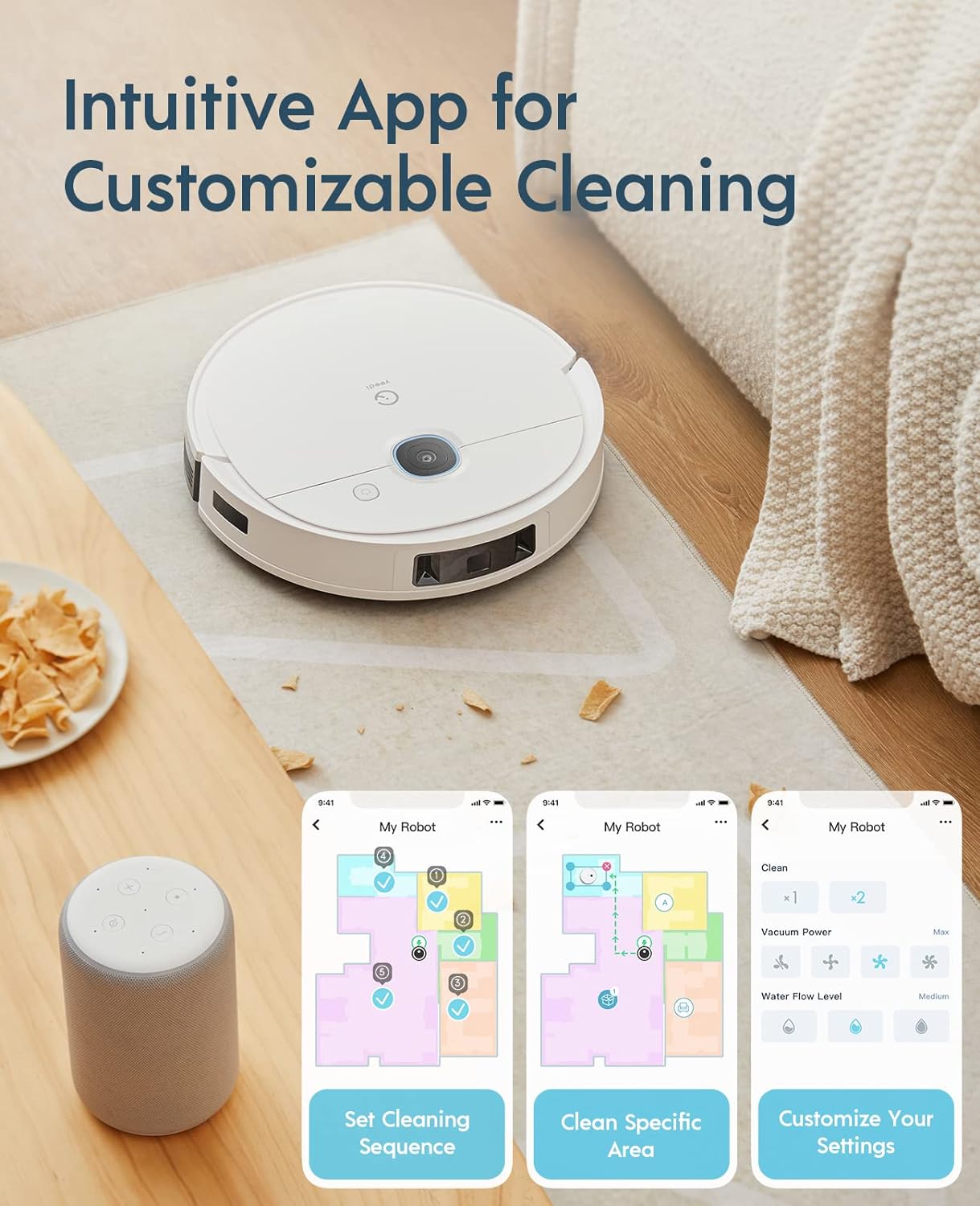 yeedi vac 2 pro Robot Vacuum and Mop Combo, 3000Pa Suction with ��Patented�� Oscillating Mopping, 3D Obstacle Avoidance, 240mins Runtime, Perfect for Carpet and Hard Floor Cleaning and Pets Family