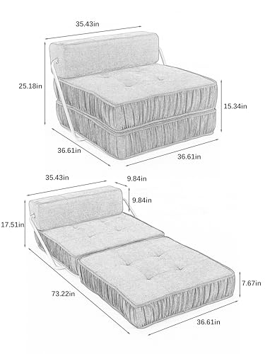 Folding Sofa Bed,Futon Sleeper Chair,Convertible Chair Floor Couch & Sleeping Mattress for Living Room,Guest Room,Home Office,Apartment,Small space,Removable Back Cushion (Gray)