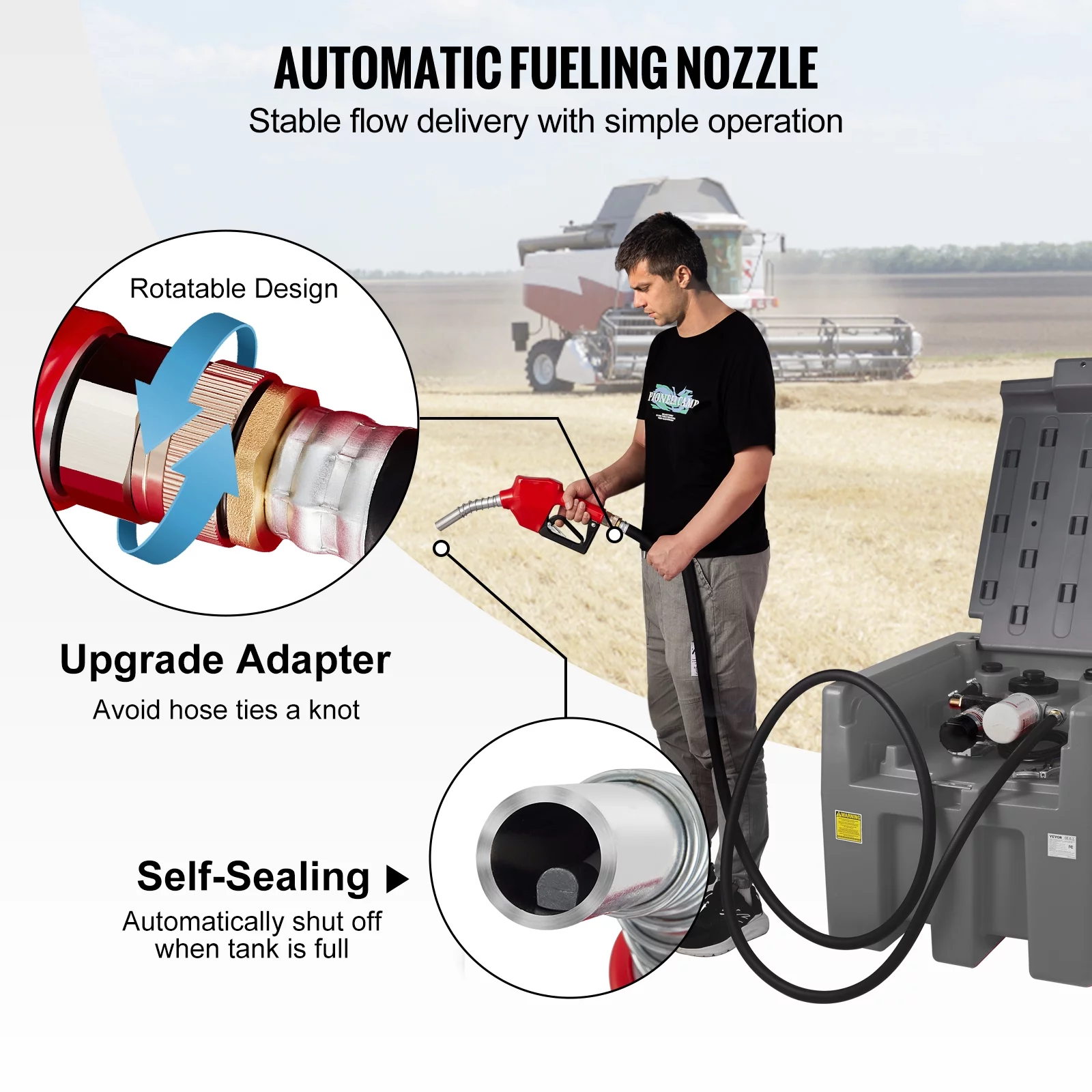 VEVOR Portable Diesel Tank, 58 Gallon Capacity & 10 GPM Flow Rate, Diesel Fuel Tank with 12V Electric Transfer Pump and 13.1ft Rubber Hose, PE Diesel Transfer Tank for Easy Fuel Transportation,Gary