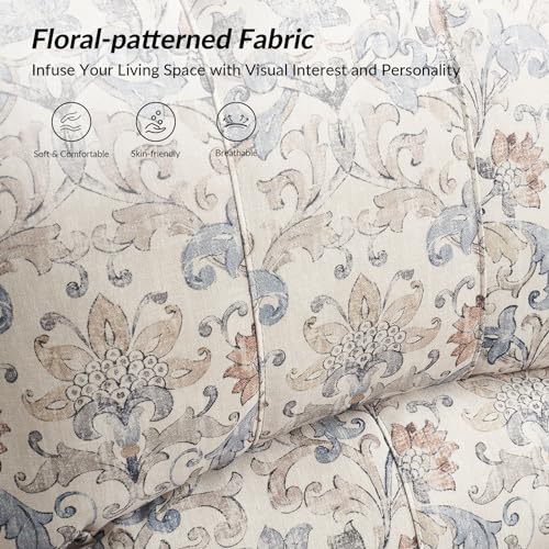 HULALA HOME Floral Manual Recliner, Modern Pushback Recliner Chair Upholstered Printed Fabric Wingback Chair for Living Room Bedroom,Red
