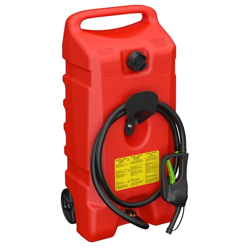 Scepter Flo N' Go Duramax 14 Gallon Portable Diesel Gas Fuel Tank Container Caddy with LE Fluid Transfer Siphon Pump and 10-Foot Long Hose, Yellow